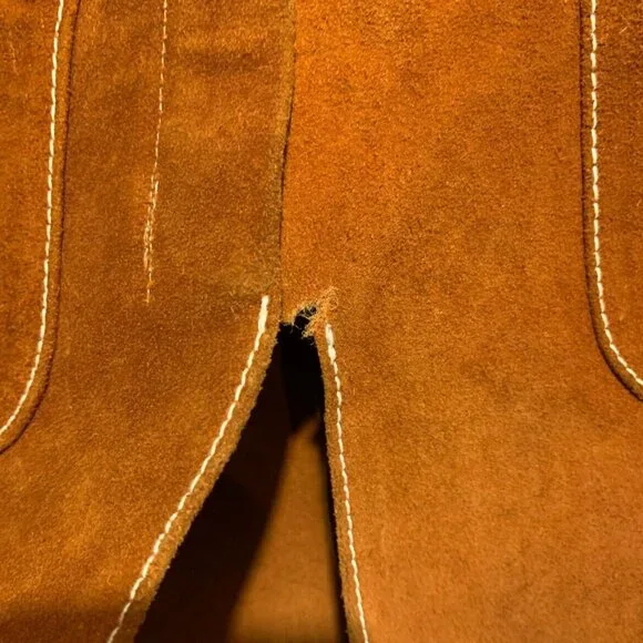 Vintage 60's-70's Sz 11 Brown A-line Suede Leather Skirt W/Pockets Hippie Boho - Picture 6 of 13